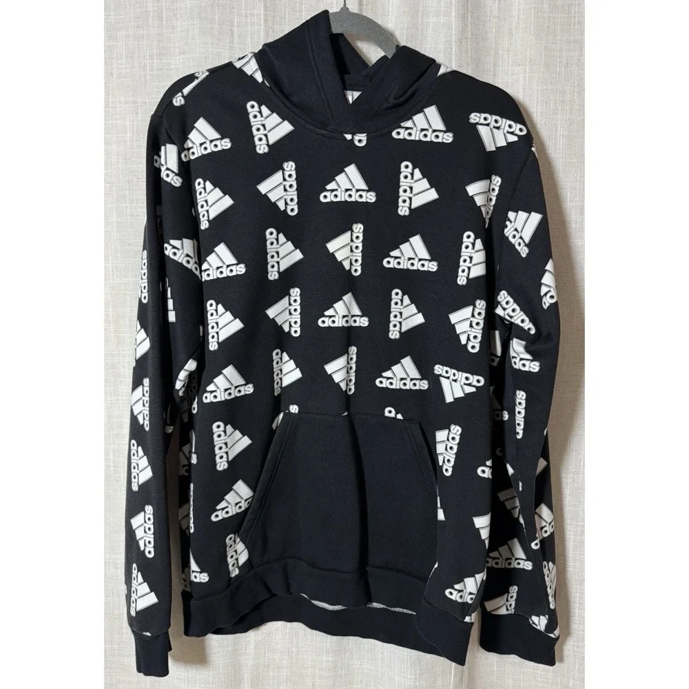 ADIDAS Hoodie BLACK ALL OVER PRINT‎ Hooded SWEATSHIRT Men's Medium M